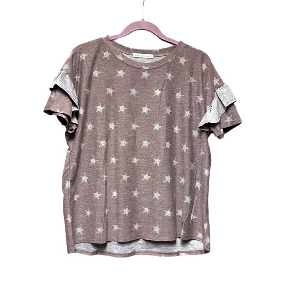 Star Print Top Ruffled Short Sleeves Dusty Purple & Silver - Picture 4 of 5